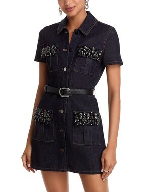 Self portrait dark denim crystal embellished mini dress